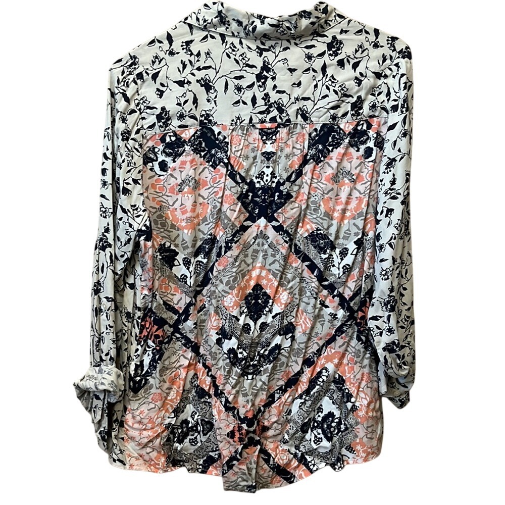 Style & Co Womens 1X Floral Geometric Mixed Print Rayon Button Down Shirt
